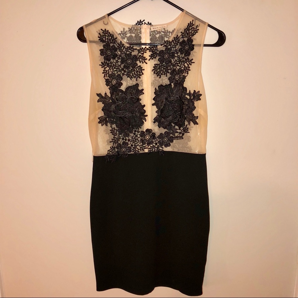 Lace appliqué see through bodycon dress